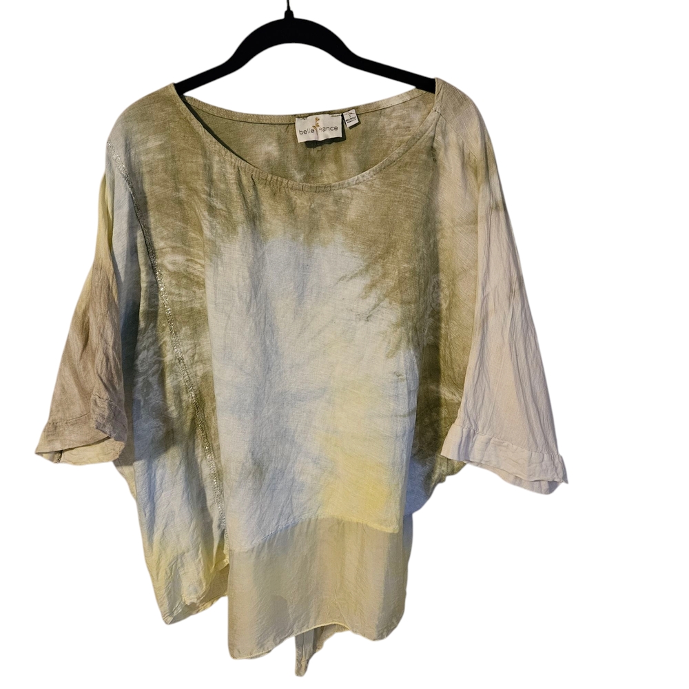 Italian linen silk Belle France blend tie dye oversized asymmetrical top, S-M